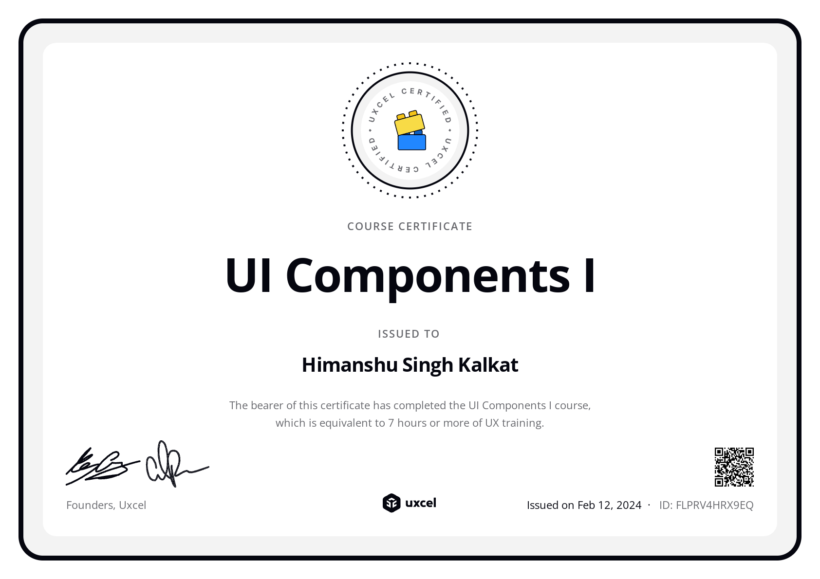Himanshu Singh Kalkat's certificate